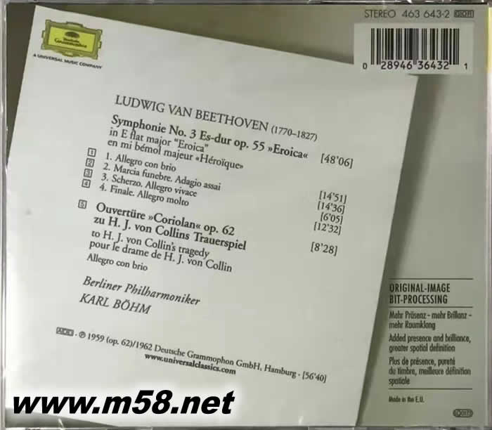 貝多芬 第三號交響曲 英雄 Karl Bohm - Beethoven: Symphony No. 3 CD (大禾花版)專輯背面圖片