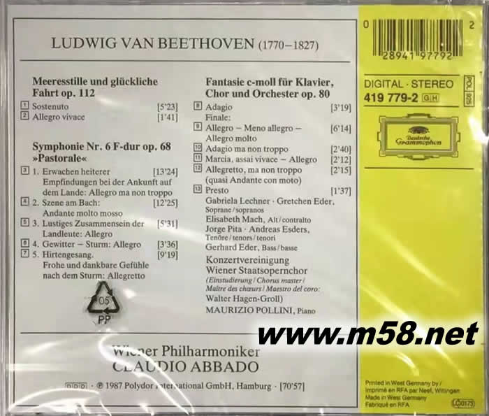 貝多芬第六交響曲 BEETHOVEN SYMPHONIE NR 6 ABBADO指揮專輯背面圖片