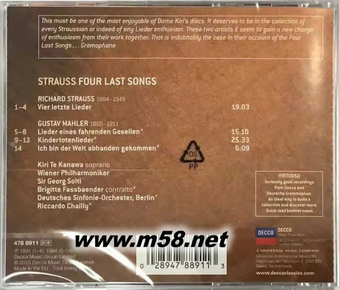 史特勞斯:最后四首歌 Strauss: Four Last Songs VIRTUOSO大師系列專輯背面圖片