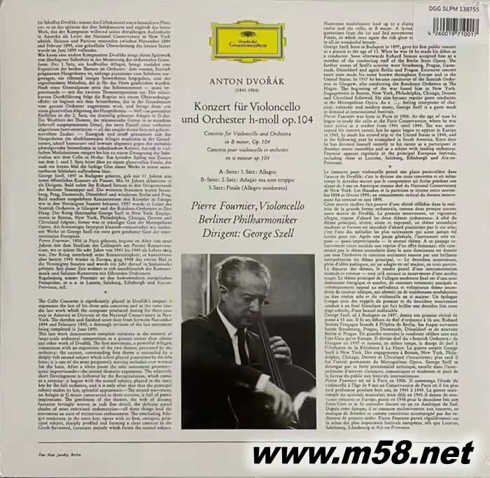 德沃夏克:大提琴協奏曲 DVORAK KONZERT FOUR VIOLINCELLO 黑膠專輯背面圖片
