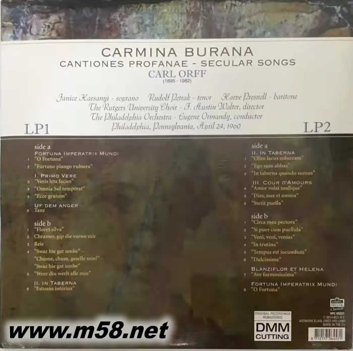 Carmina Burana布蘭詩歌 奧曼第指揮費城管弦樂團 黑膠專輯背面圖片
