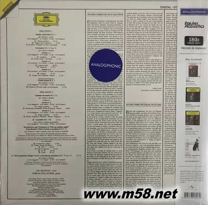 帕格尼尼 提琴與吉他PAGANINI FOR TWO WORK FOR VIOLIN AND GUITAR 黑膠專輯背面圖片