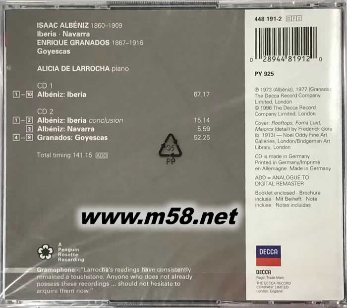 阿莉西亞·德·拉羅查 - 阿爾貝尼茲:伊比利亞 & 格拉納多斯:戈雅之畫 雙CD專輯背面圖片