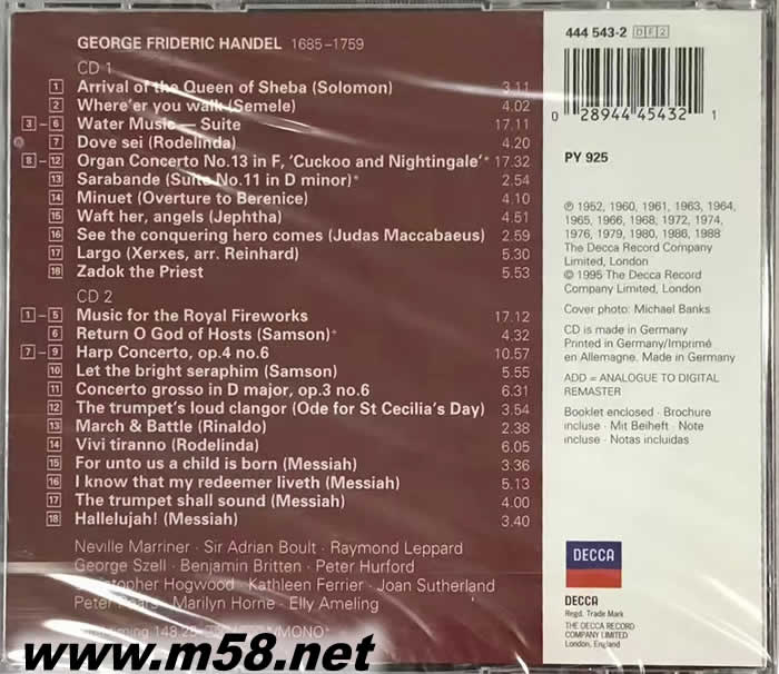 韓德爾精華名作 The Essential Handel專輯背面圖片
