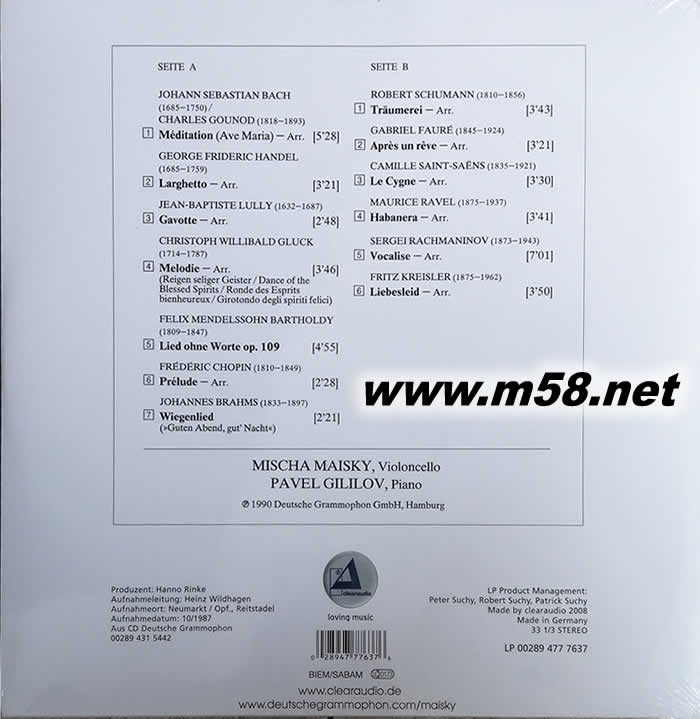 MEDITATION麥斯基 - 大提琴小品集 沉思曲 180g 33RPM LP 黑膠專輯背面圖片