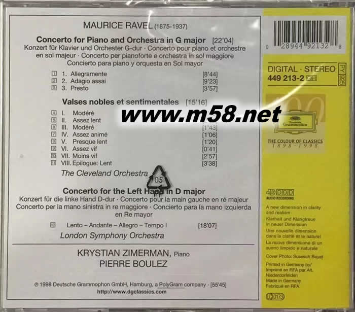 拉威爾:鋼琴協奏曲The Piano Concertos & Valses Nobles Et Sentimentales專輯背面圖片