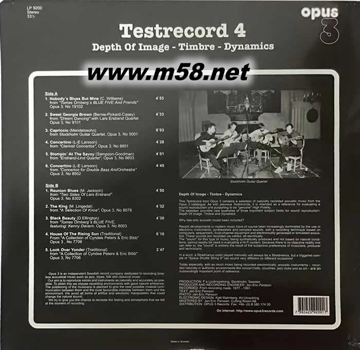 測試 4 TESTRECORD 4 DEPTH OF IMAGE BIMBRE DYNAMICS 180g 33RPM LP 黑膠(瑞典OPUS 3 發(fā)燒工作室)專輯背面圖片