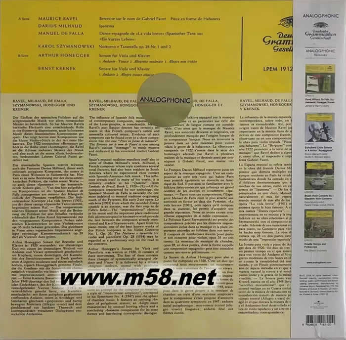 小提琴小品 RAVEL MILHAUD 黑膠專輯背面圖片