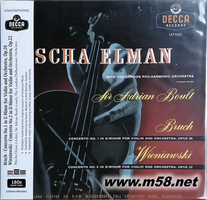 布魯赫、維內(nèi)亞夫斯基小提琴協(xié)奏曲 BRUCH WIENIAUSKI 黑膠專輯正面圖片