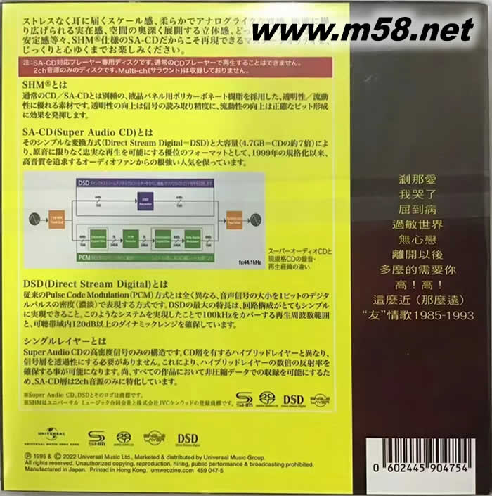過敏世界 SHMSACD(SHMSACD僅限SACD機(jī)播放)2022版專輯背面圖片