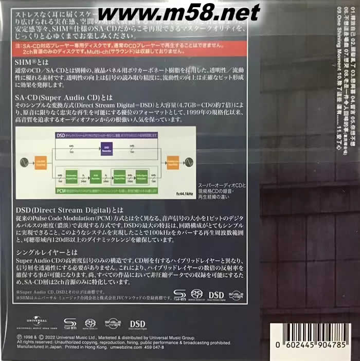 釋放自己 SHMSACD(SHMSACD僅限SACD機播放)2022版專輯背面圖片
