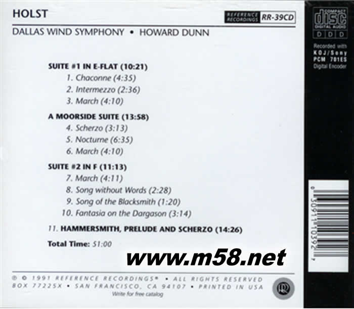 HOLST HAMMERSMITH HDCD專輯背面圖片