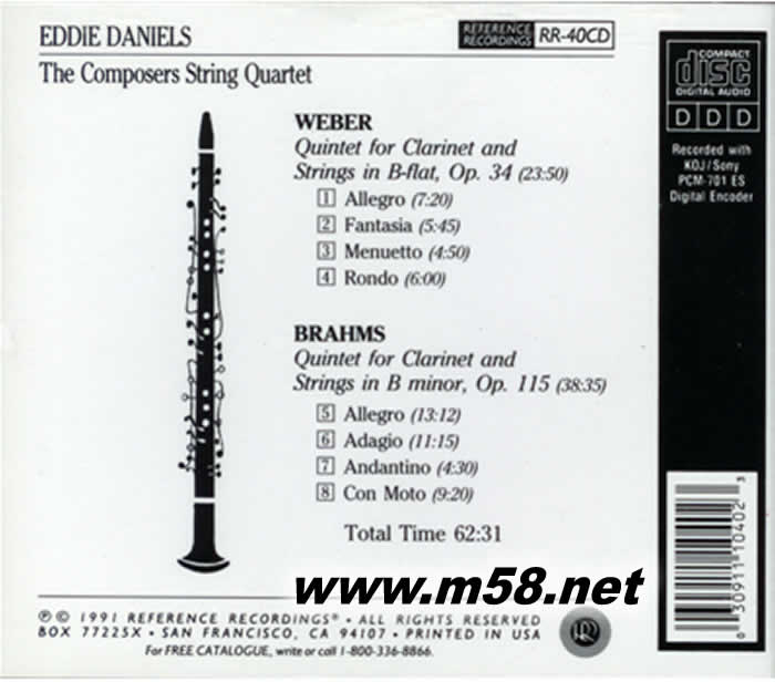 Weber & Brahms 韋伯 & 勃拉姆斯 CLARINET QUINTETS專輯背面圖片