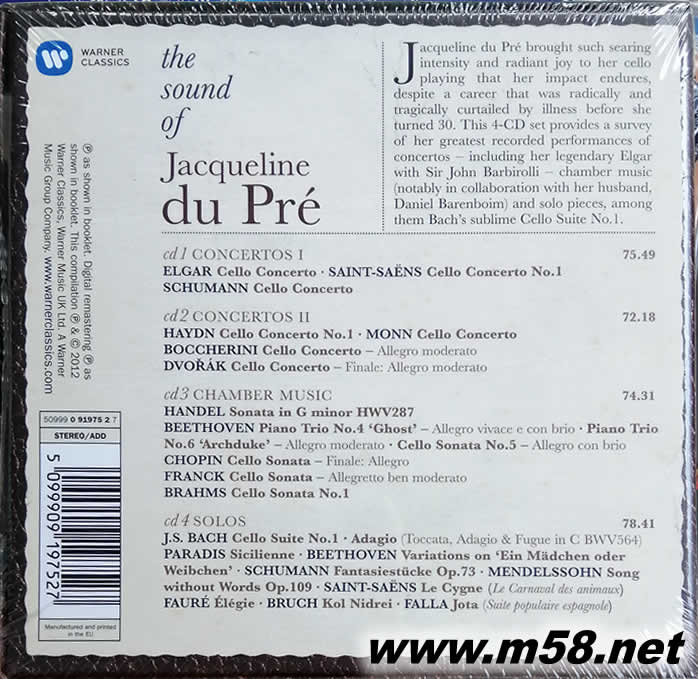 The Sound of Jacqueline Du Pre杜普蕾的遺世琴韻─大師的聲音 4CD套裝專輯背面圖片