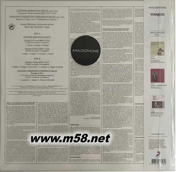 巴赫大提琴與風琴 SONATAS FOR VIOLA DA GAMBA 黑膠專輯背面圖片