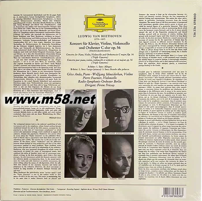 貝多芬:三重奏(鋼琴、小提琴、大提琴) BEETHOVEN PRLPELKONZERT 180g 33RPM LP 黑膠專輯背面圖片
