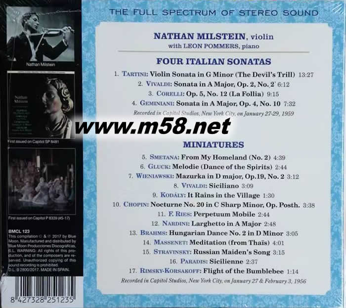 米爾斯坦 FOUR ITALIAN SONATAS 意大利四大奏鳴曲 立體聲名盤(TAS專業推介發燒名盤)專輯背面圖片