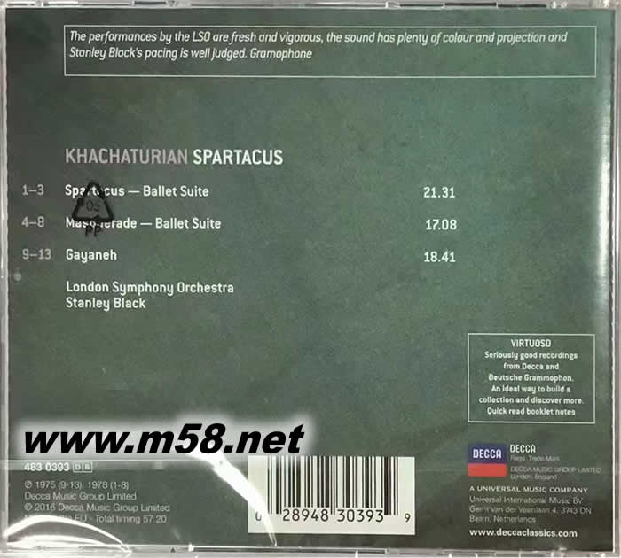 哈察都量:芭蕾組曲 - 斯巴達(dá)卡斯、假面舞會(huì)、蓋雅納 Khachaturian: Spartacus, Masquerade, Gayaneh VIRTUOSO大師系列專輯背面圖片