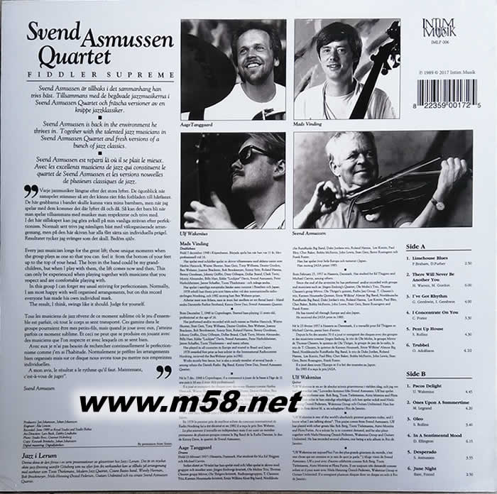 爵士小提琴四重奏FIDDLER SURREME ULF WAKENIUS MADS VINDING AAGE TANGGAARD專輯背面圖片