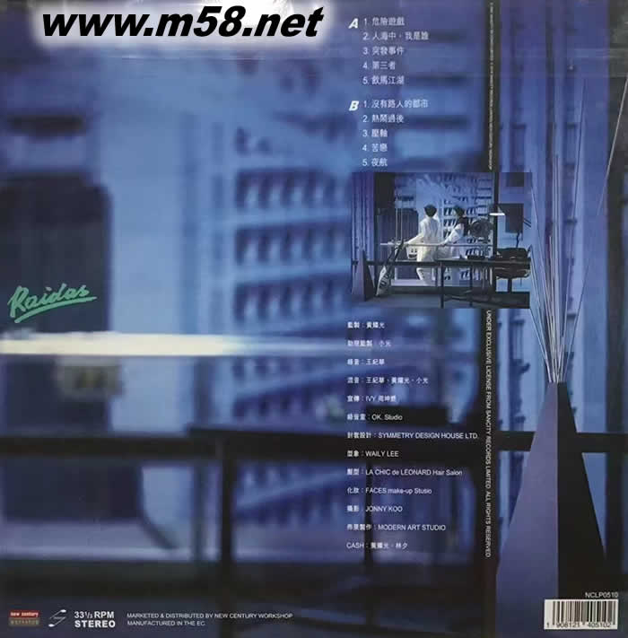 危險游戲 Raidas 黑膠 藍色封面專輯背面圖片