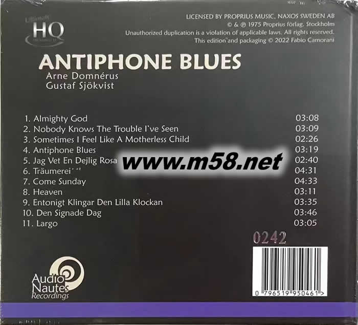 白教堂 ANTIPHONE BLUES DOMNERUS SJOKVIST 管風(fēng)琴與色士風(fēng) UHQCD 頭版專輯背面圖片
