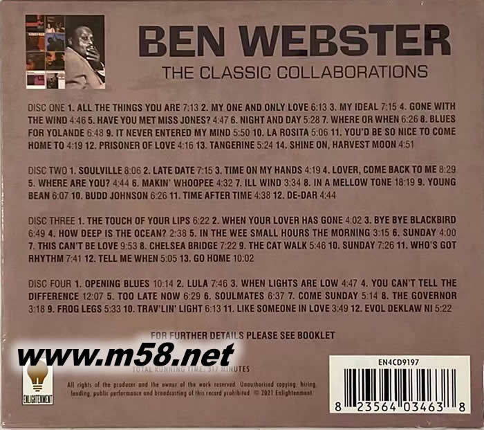 薩克斯Ben Webster - The Classic Collaborations 4CD套裝專輯背面圖片