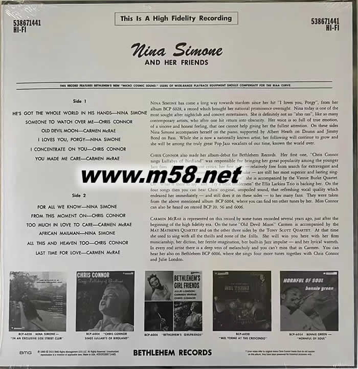 妮娜 西蒙與姐妹們 Nina Simone and Her Friends 綠膠 黑膠專(zhuān)輯背面圖片