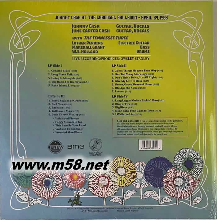 Johnny Cash AT THE CAROUSEL BALLROOM 1968 鄉謠 雙黑膠專輯背面圖片
