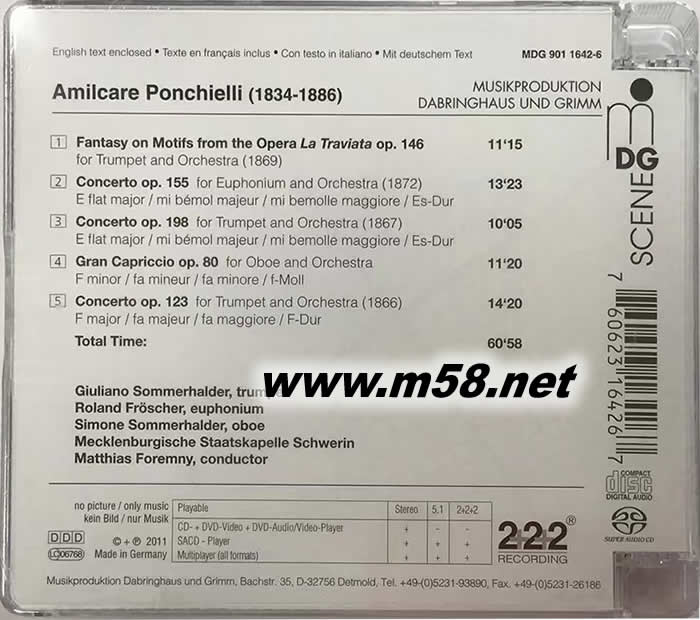 AMILCARE PONCHILE 1834-1886 CONCERTOS SACD專輯背面圖片