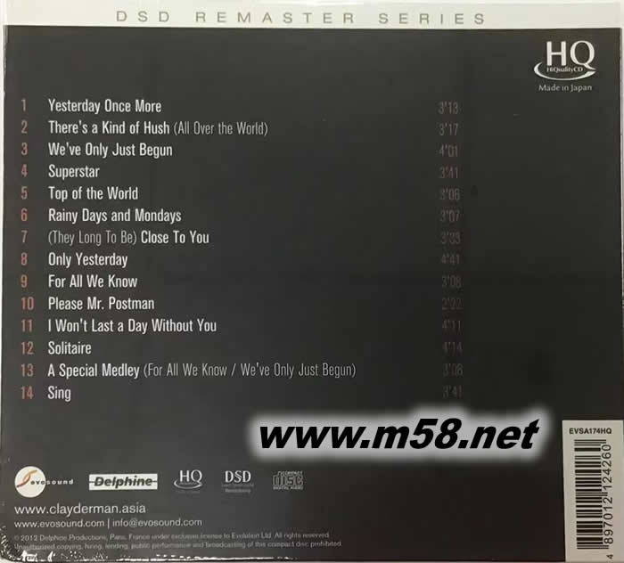 CLAYDERMAN PLAYS CARPENTERS 克萊德曼演奏卡朋特 HQCD專輯背面圖片