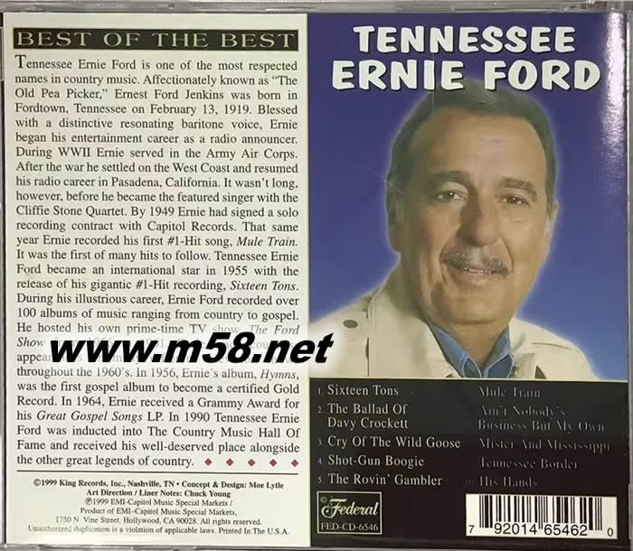 鄉(xiāng)村歌手之父 Tennessee Ernie Ford - Best of the Best專(zhuān)輯背面圖片