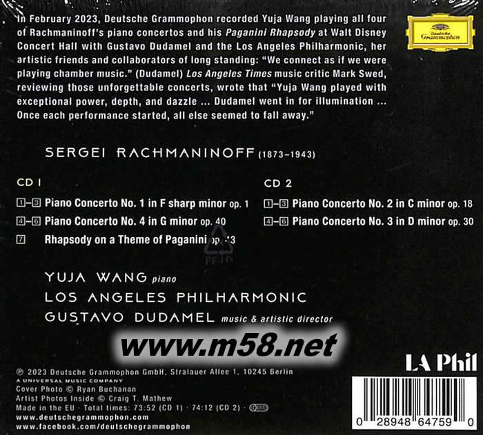 Rachmaninov : Piano Concertos 拉赫曼尼諾夫:鋼琴協奏曲全輯、帕格尼尼主題狂想曲 2CD專輯背面圖片