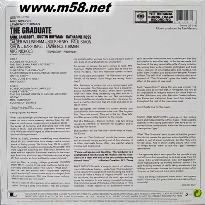 THE GRADUATE ORIGINAL SOUND TRACK RECORDING畢業生原聲大碟 黑膠專輯背面圖片