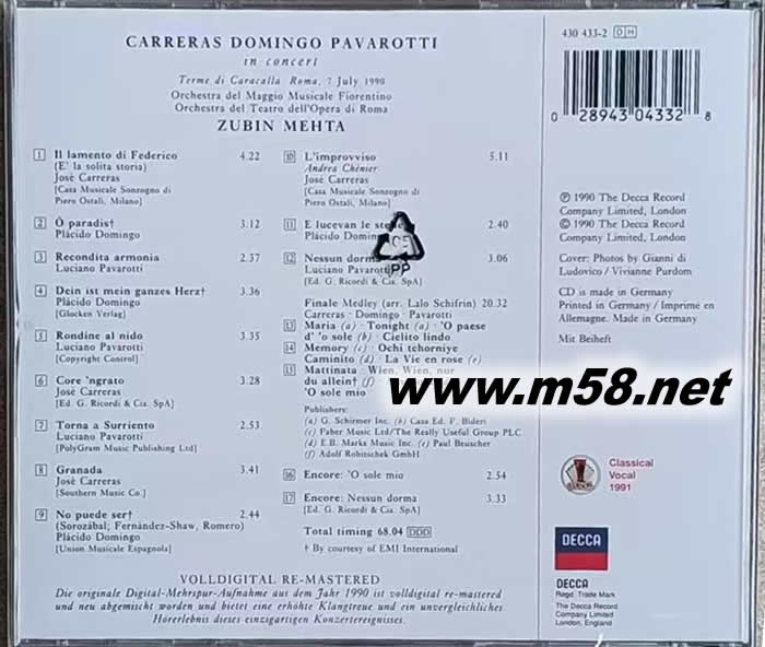 MEHTA 三大男高音在羅馬專輯背面圖片