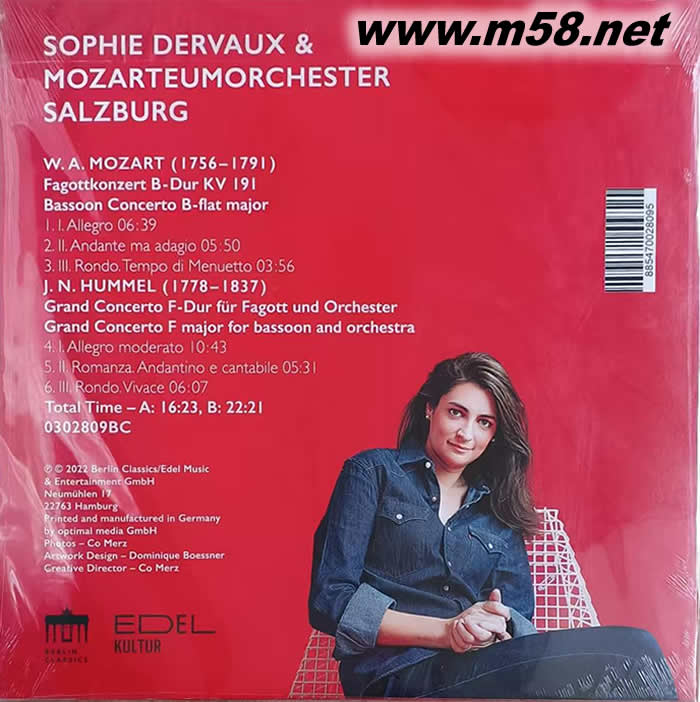Sophie Dervaux(巴松管女演奏家)JN HUMMEL - MOZART & HUMMEL 作品 黑膠專輯背面圖片