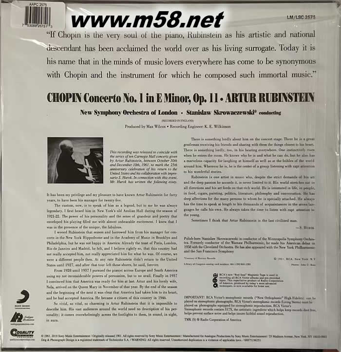 CHOPIN CONCERTOS NO 1 蕭邦協奏曲 1&2 黑膠專輯背面圖片