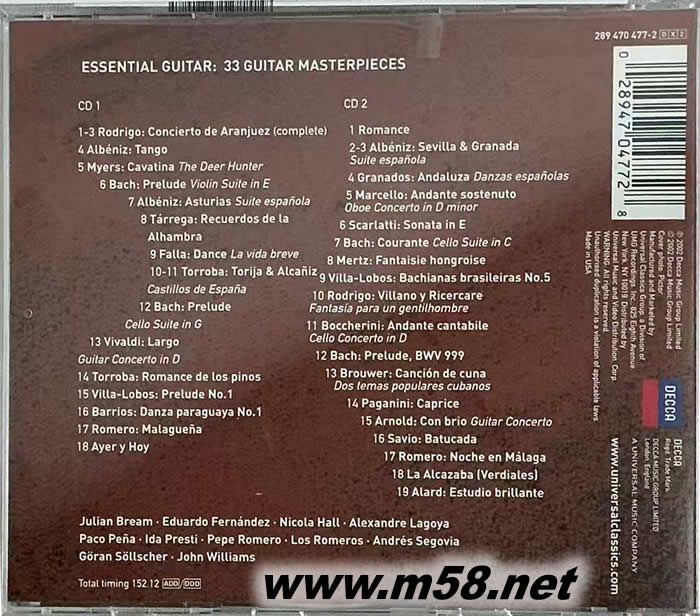 吉他大師精選 Essential Guitar:33 Guitar Masterpieces專輯背面圖片